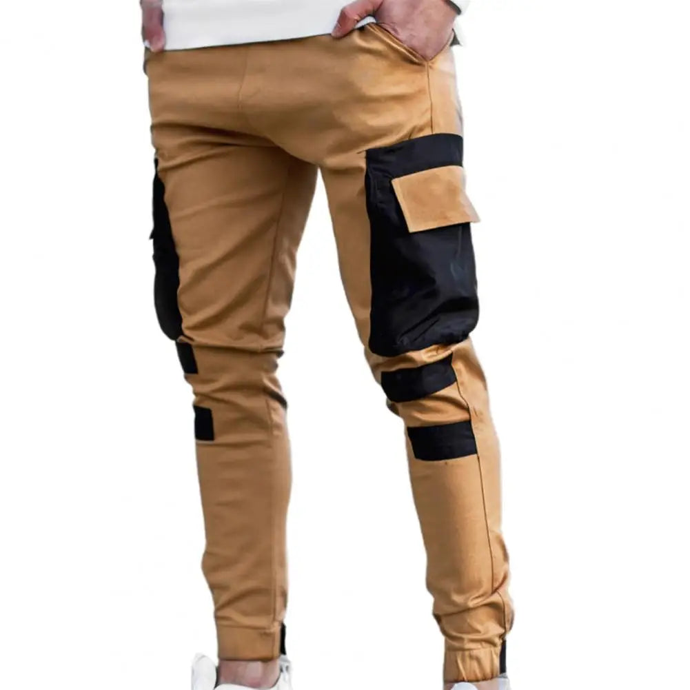 Winter Cargo Pants Men Large Side Pockets Fine Texture Contrast Color Splicing Sports Trousers Skinny Men Work Sweatpants