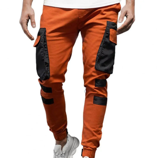 Winter Cargo Pants Men Large Side Pockets Fine Texture Contrast Color Splicing Sports Trousers Skinny Men Work Sweatpants