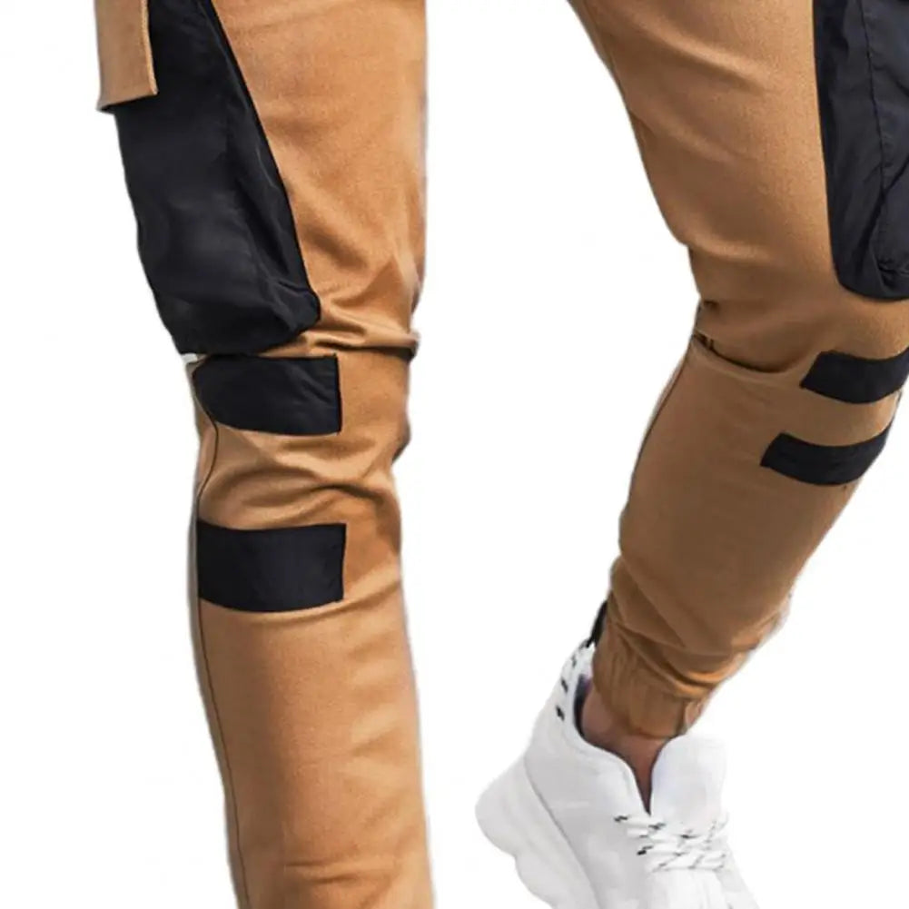 Winter Cargo Pants Men Large Side Pockets Fine Texture Contrast Color Splicing Sports Trousers Skinny Men Work Sweatpants