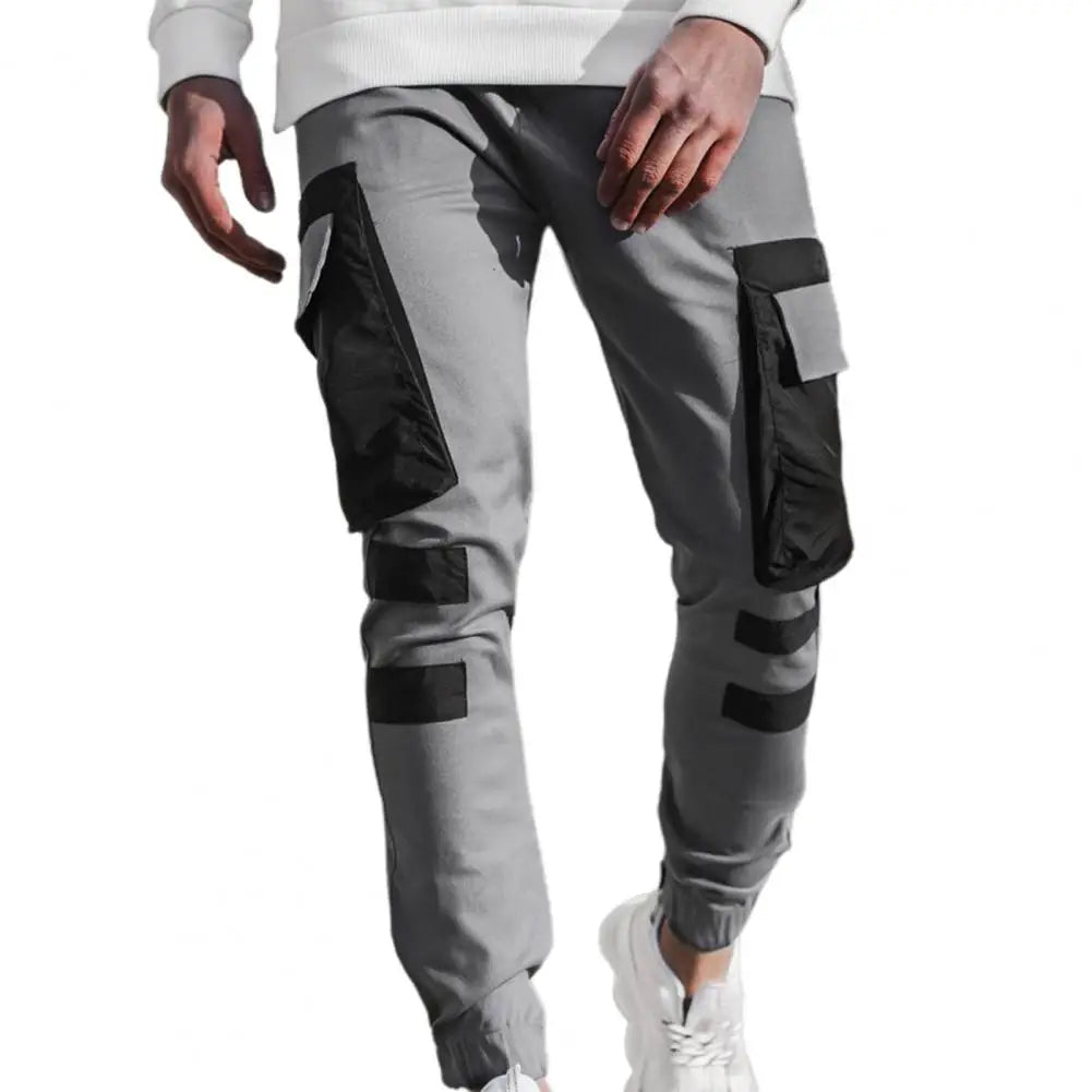 Winter Cargo Pants Men Large Side Pockets Fine Texture Contrast Color Splicing Sports Trousers Skinny Men Work Sweatpants