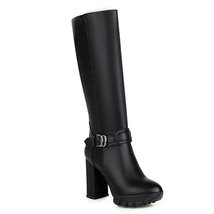 Black Women's Winter High Boots Sexy Heels Platform Knee High Boots Female Fashion Buckle Zipper Long Shoes Large Size 43