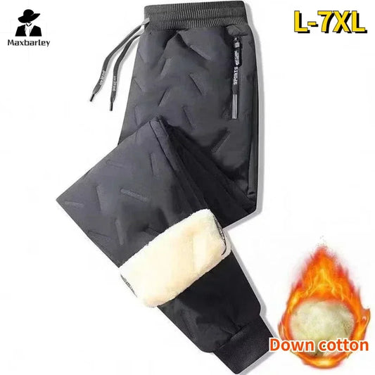 Lamb Down Sports Pants Added Plush Thickened Warmth Windproof Cold Resistance Super Thick Casual Running Men's Loose Warm Pants