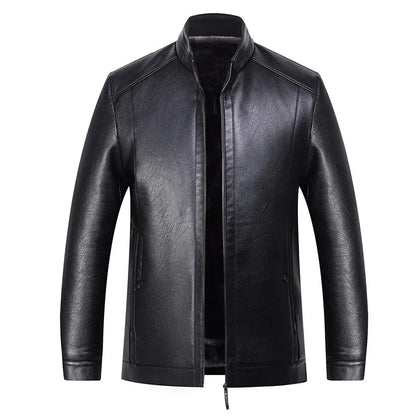 Natural Leather Jackets Men Stand Collar Business Casual Fur One-piece Mens  Soft SE Plush Liner Warm Jacket