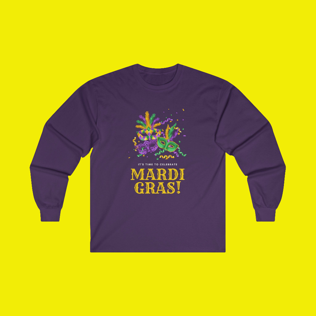 Mardi Gras Long Sleeve T-shirt, Long Sleeve Mardi Gras T-shirt, Mardi Gras Party Long Sleeve T-shirt, Fat Tuesday Mardi Gras T-shirt